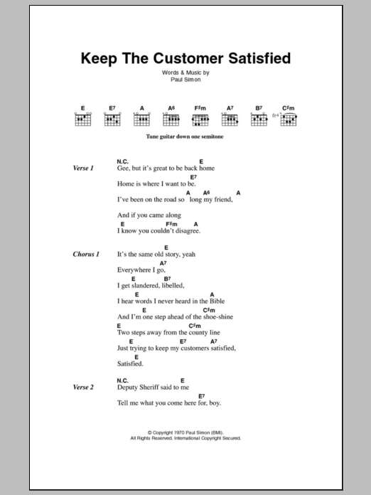 Simon & Garfunkel Keep The Customer Satisfied sheet music notes and chords. Download Printable PDF.