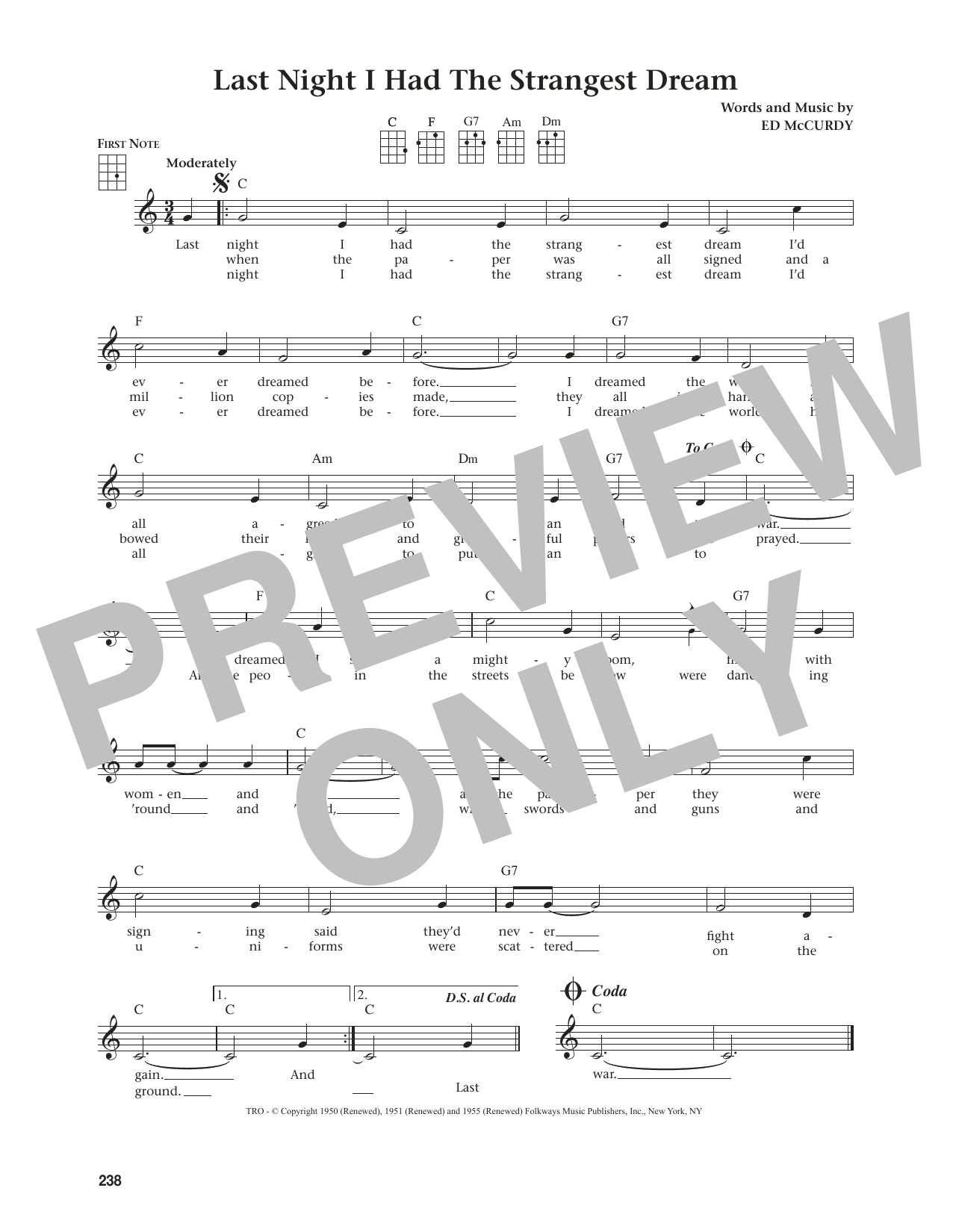 Simon & Garfunkel Last Night I Had The Strangest Dream (from The Daily Ukulele) (arr. Jim Beloff) sheet music notes and chords. Download Printable PDF.