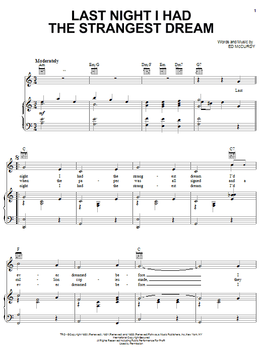 Simon & Garfunkel Last Night I Had The Strangest Dream sheet music notes and chords. Download Printable PDF.