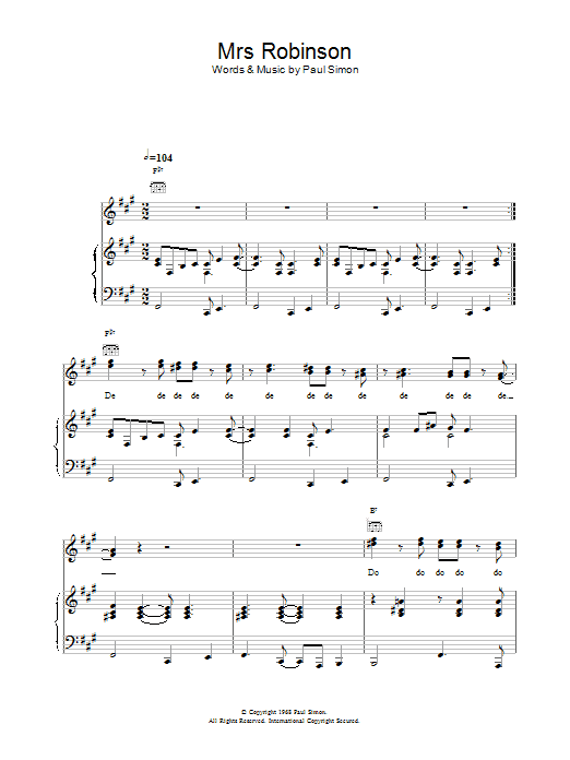 Simon & Garfunkel Mrs. Robinson sheet music notes and chords arranged for Flute Solo