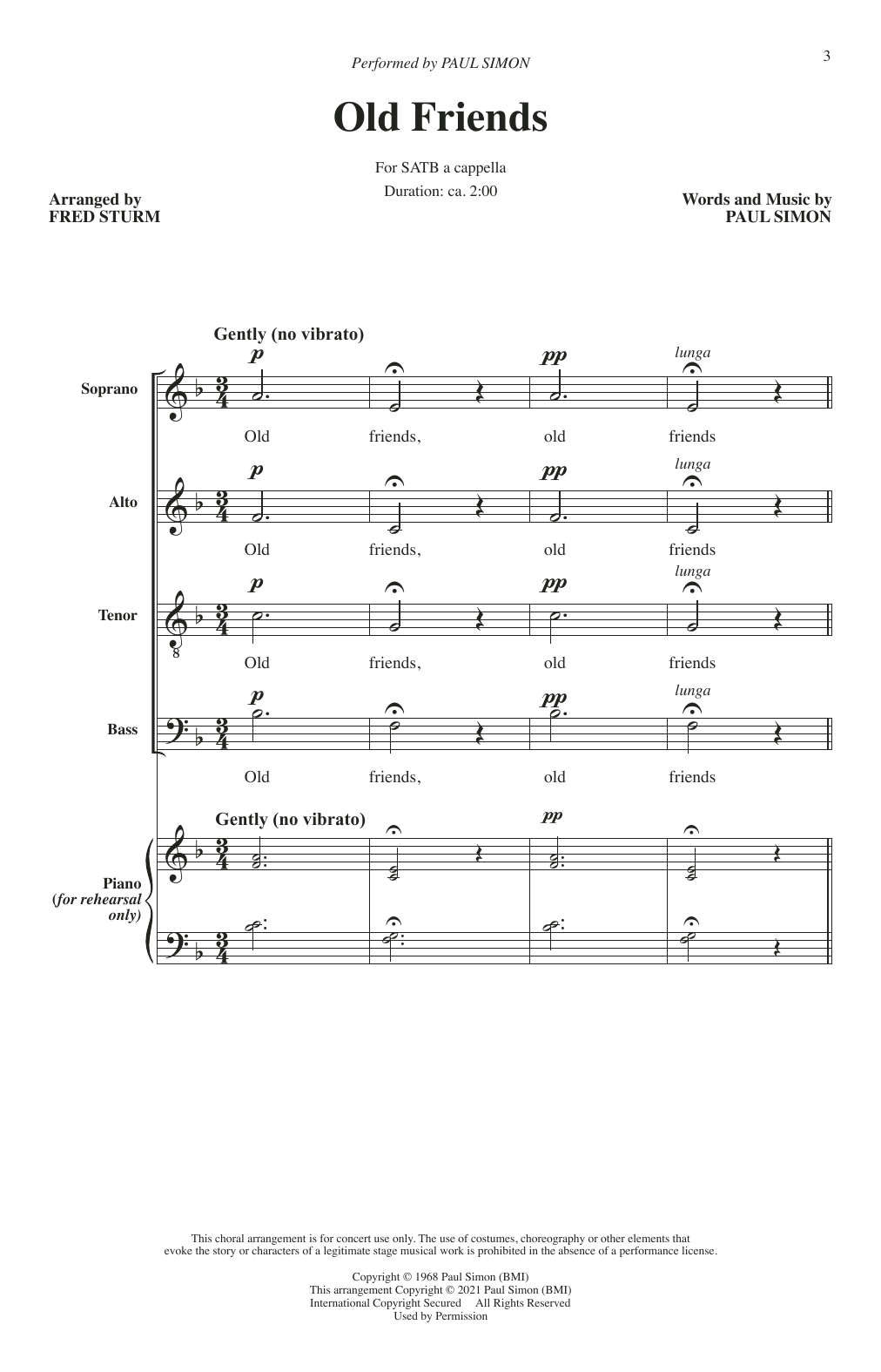 Simon & Garfunkel Old Friends (arr. Fred Sturm) sheet music notes and chords. Download Printable PDF.