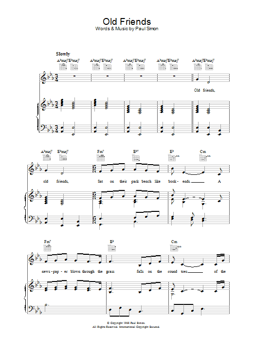 Simon & Garfunkel Old Friends sheet music notes and chords. Download Printable PDF.