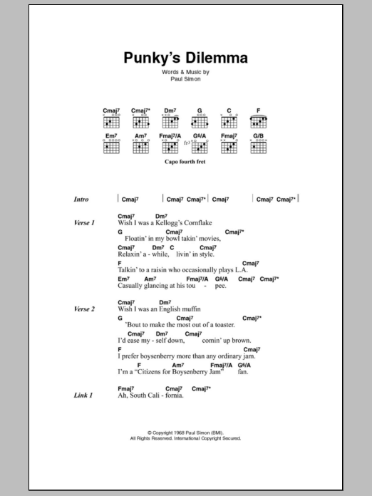 Simon & Garfunkel Punky's Dilemma sheet music notes and chords. Download Printable PDF.