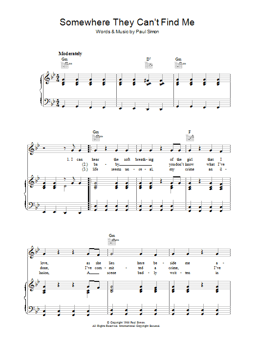 Simon & Garfunkel Somewhere They Can't Find Me sheet music notes and chords. Download Printable PDF.