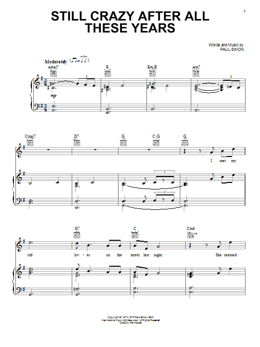 Paul Simon Still Crazy After All These Years sheet music notes and chords. Download Printable PDF.