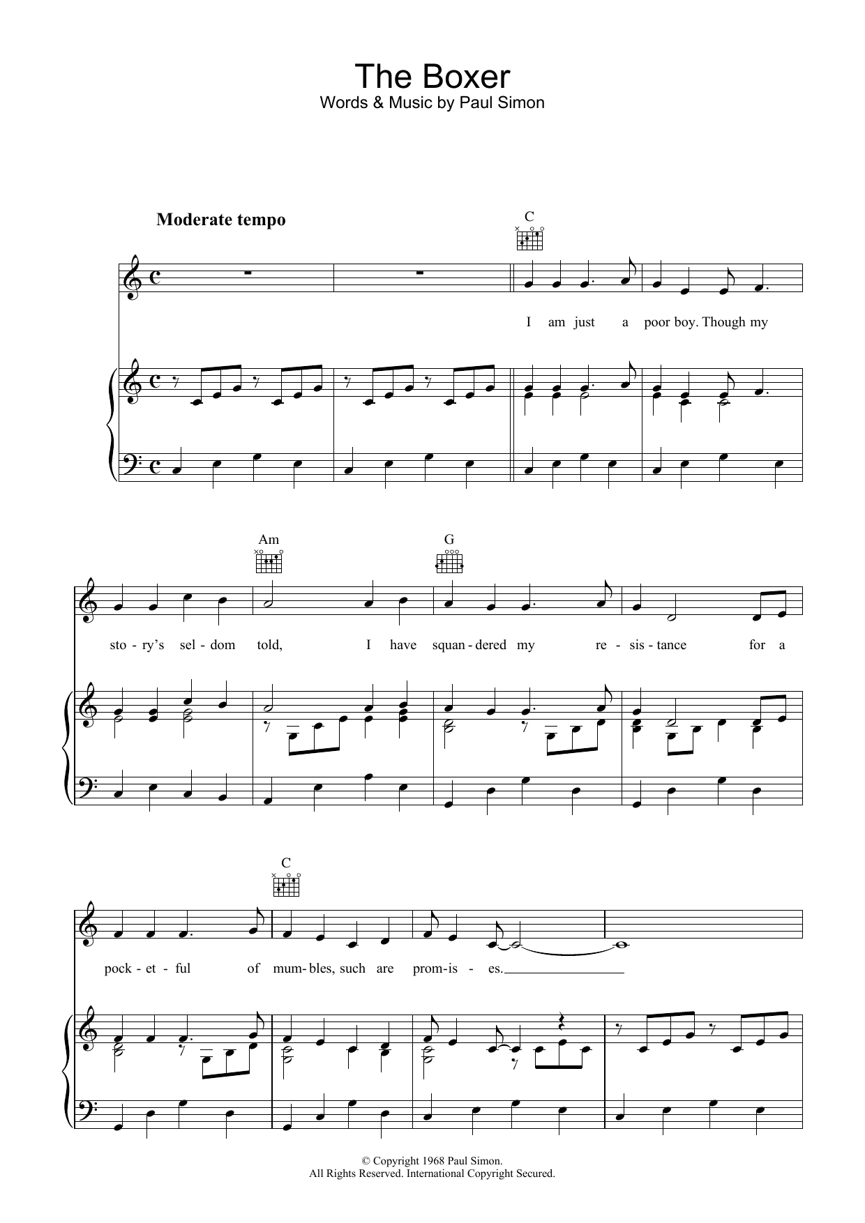 Simon & Garfunkel The Boxer sheet music notes and chords. Download Printable PDF.