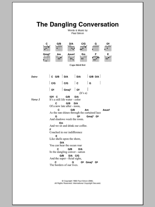 Simon & Garfunkel The Dangling Conversation sheet music notes and chords arranged for Guitar Chords/Lyrics