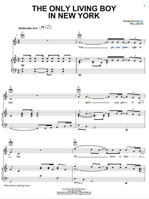 Simon & Garfunkel The Only Living Boy In New York sheet music notes and chords. Download Printable PDF.