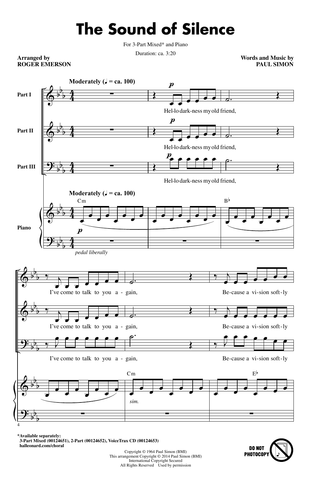 Simon & Garfunkel The Sound Of Silence (arr. Roger Emerson) sheet music notes and chords. Download Printable PDF.