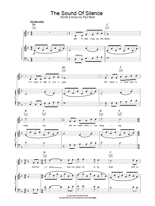 Simon & Garfunkel The Sound Of Silence sheet music notes and chords. Download Printable PDF.