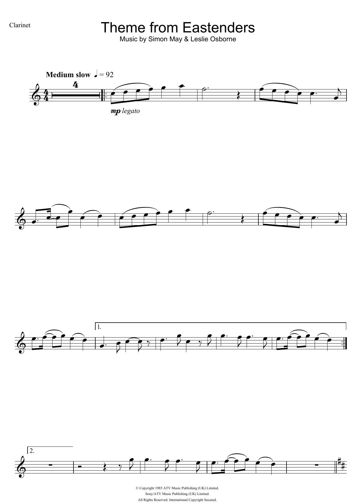 Simon May Theme from EastEnders sheet music notes and chords. Download Printable PDF.