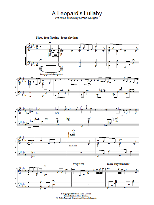 Simon Mulligan A Leopard's Lullaby sheet music notes and chords. Download Printable PDF.