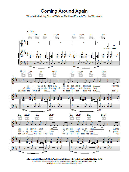 Learn to play Simon Webbe Coming Around Again sheet music for Piano, Vocal & Guitar Chords in minutes. Price: 7.8900$ Simon Webbe Coming Around Again sheet music notes and chords arranged for Piano, Vocal & Guitar Chords