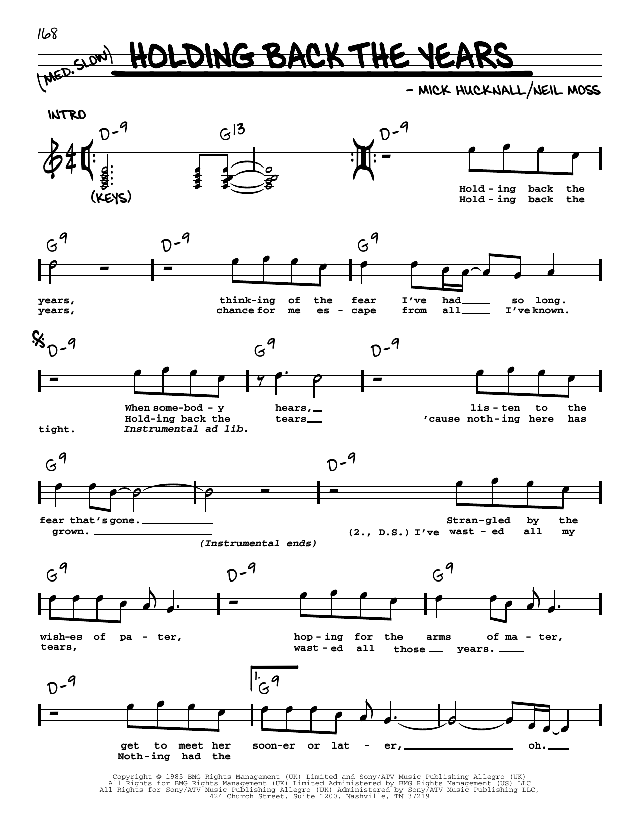 Simply Red Holding Back The Years sheet music notes and chords. Download Printable PDF.