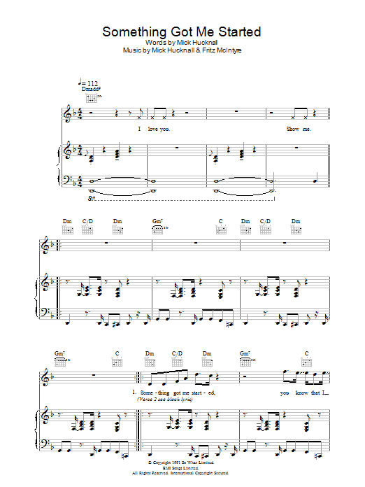 Simply Red Something Got Me Started sheet music notes and chords arranged for Piano, Vocal & Guitar Chords