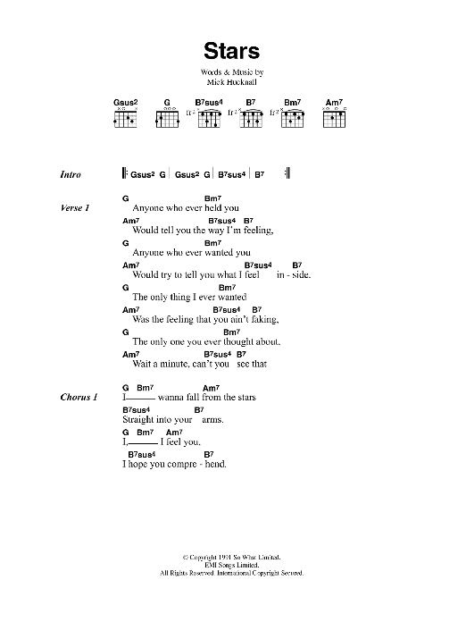 Simply Red Stars sheet music notes and chords. Download Printable PDF.