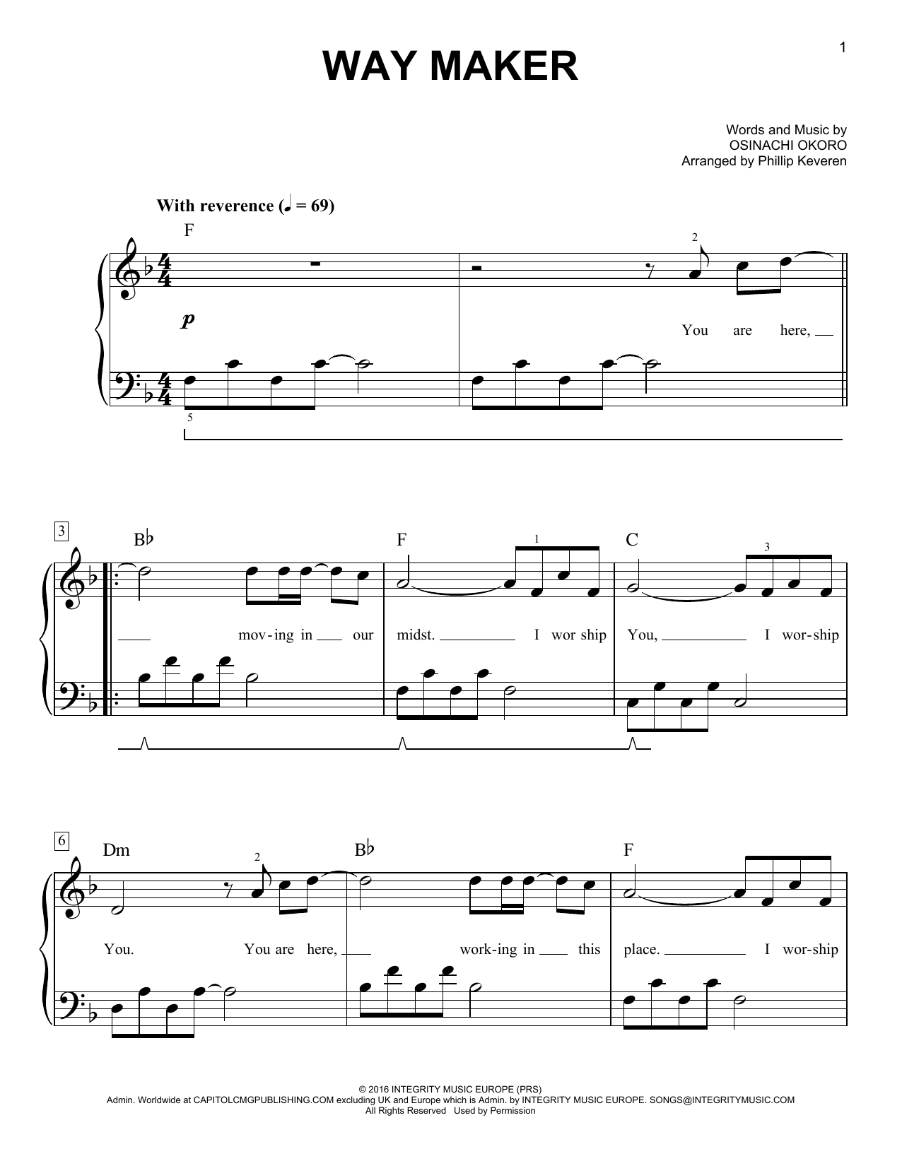 Sinach Way Maker (arr. Phillip Keveren) sheet music notes and chords. Download Printable PDF.