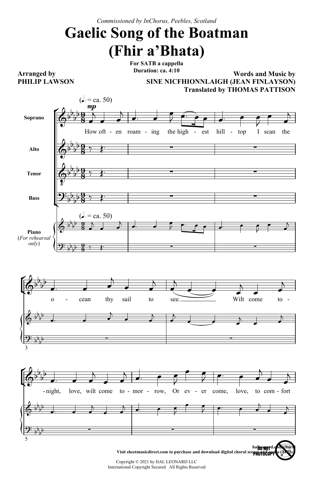 Sìne NicFhionnlaigh (Jean Finlayson) Gaelic Song Of The Boatman (Fhir A'bhata) (arr. Philip Lawson) sheet music notes and chords. Download Printable PDF.