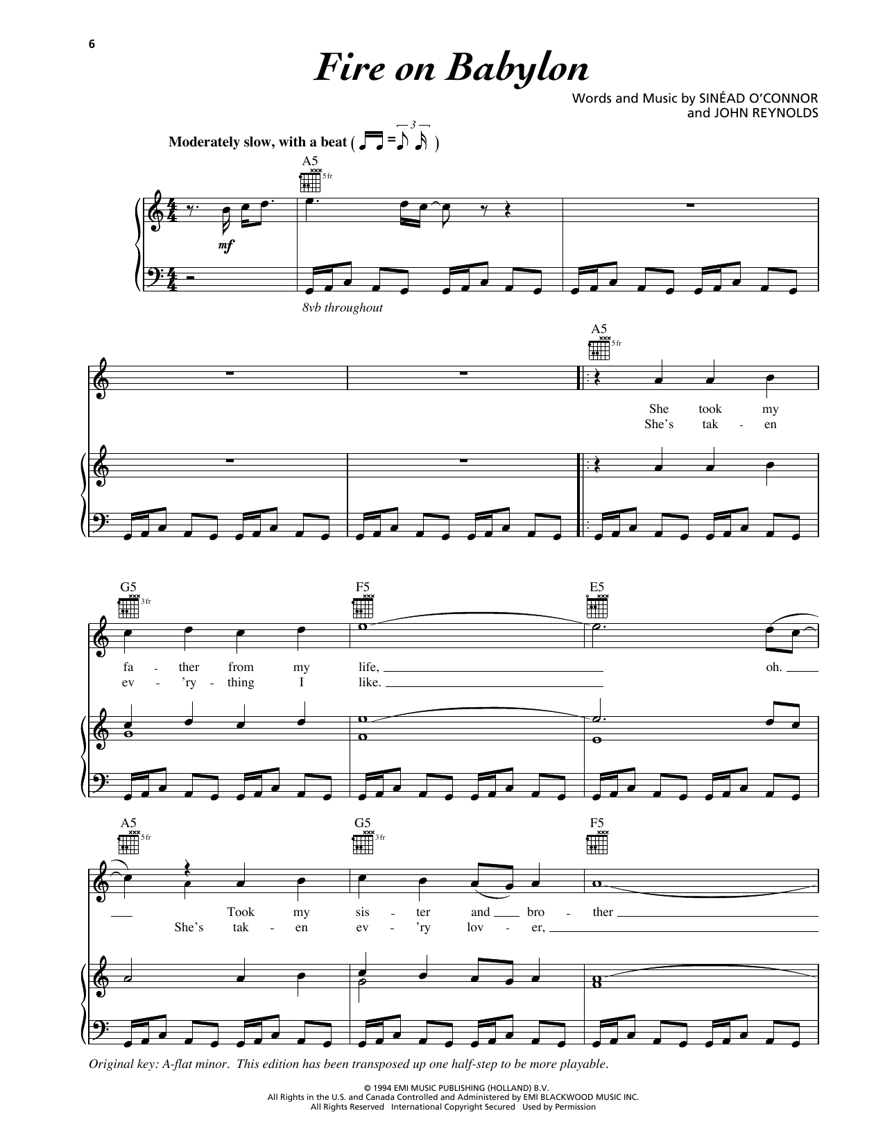 Learn to play Sinead O'Connor Fire On Babylon sheet music for Piano, Vocal & Guitar Chords (Right-Hand Melody) in minutes. Price: 7.8900$ Sinead O'Connor Fire On Babylon sheet music notes and chords arranged for Piano, Vocal & Guitar Chords (Right-Hand Melody)