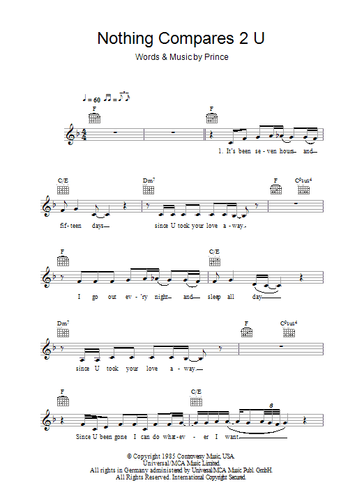 Sinead O'Connor Nothing Compares 2 U sheet music notes and chords. Download Printable PDF.