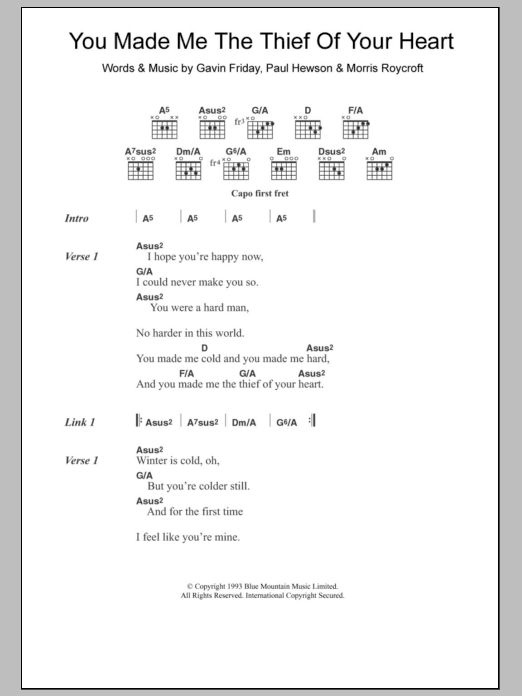 Sinead O'Connor You Made Me The Thief Of Your Heart sheet music notes and chords. Download Printable PDF.