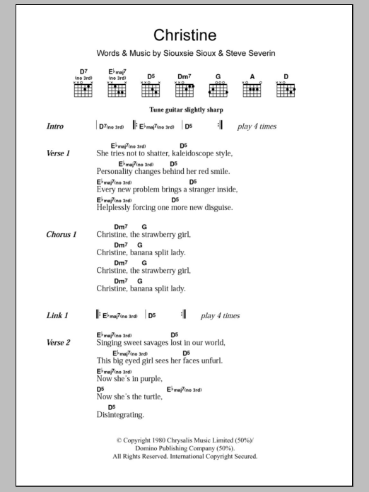 Siouxsie & The Banshees Christine sheet music notes and chords arranged for Guitar Chords/Lyrics