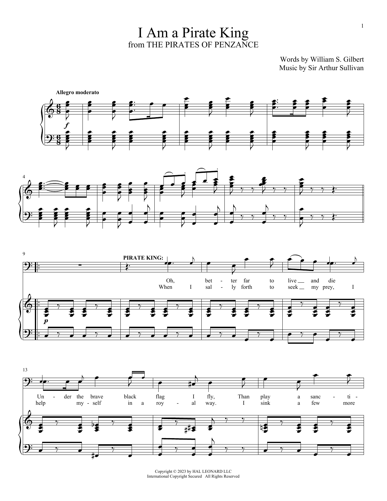 Sir Arthur Sullivan I Am A Pirate King sheet music notes and chords. Download Printable PDF.