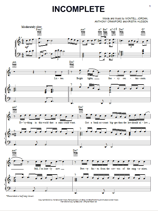 Sisqo Incomplete sheet music notes and chords arranged for Piano, Vocal & Guitar Chords (Right-Hand Melody)