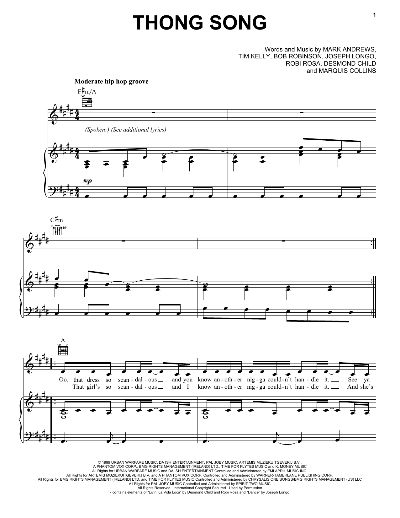 Sisqo Thong Song sheet music notes and chords. Download Printable PDF.