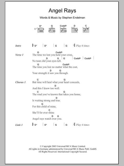 Learn to play Sissel Angel Rays sheet music for Guitar Chords/Lyrics in minutes. Price: 4.4900$ Sissel Angel Rays sheet music notes and chords arranged for Guitar Chords/Lyrics