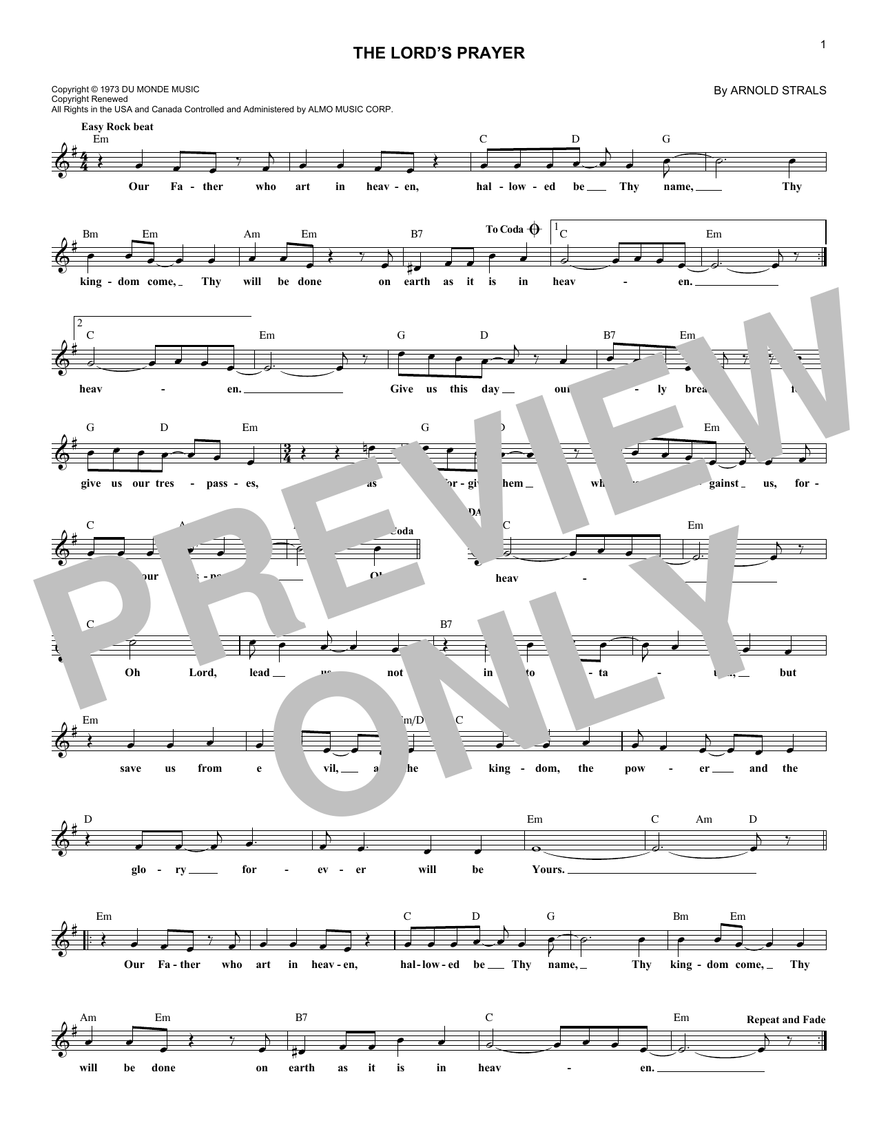 Sister Janet Mead The Lord's Prayer sheet music notes and chords. Download Printable PDF.