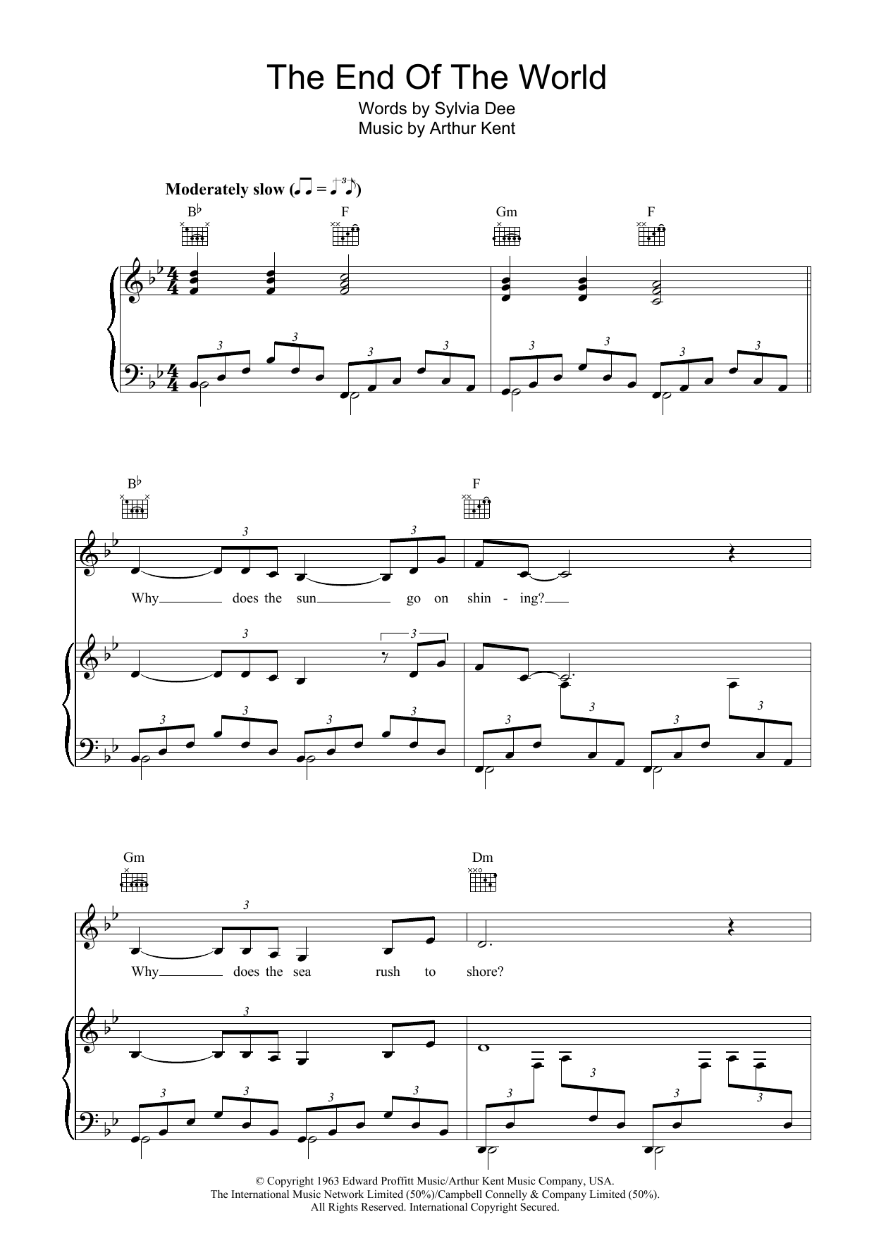 Skeeter Davis The End Of The World sheet music notes and chords arranged for Guitar Chords/Lyrics