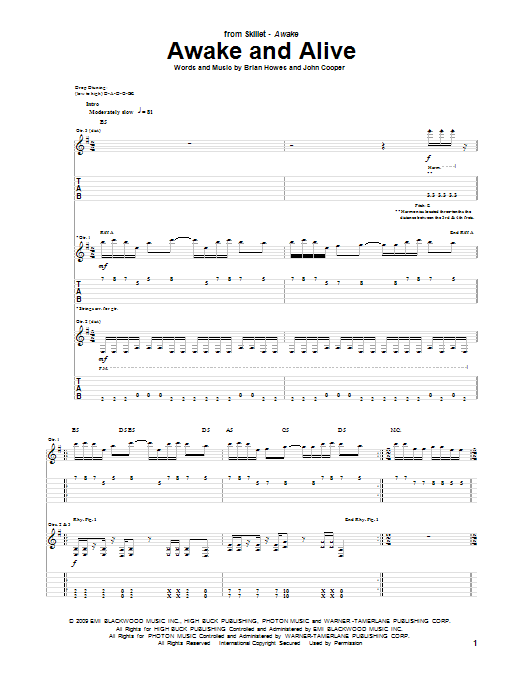 Skillet Awake And Alive sheet music notes and chords. Download Printable PDF.