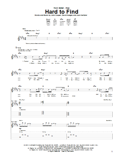 Learn to play Skillet Hard To Find sheet music for Guitar Tab in minutes. Price: 7.8900$ Skillet Hard To Find sheet music notes and chords arranged for Guitar Tab