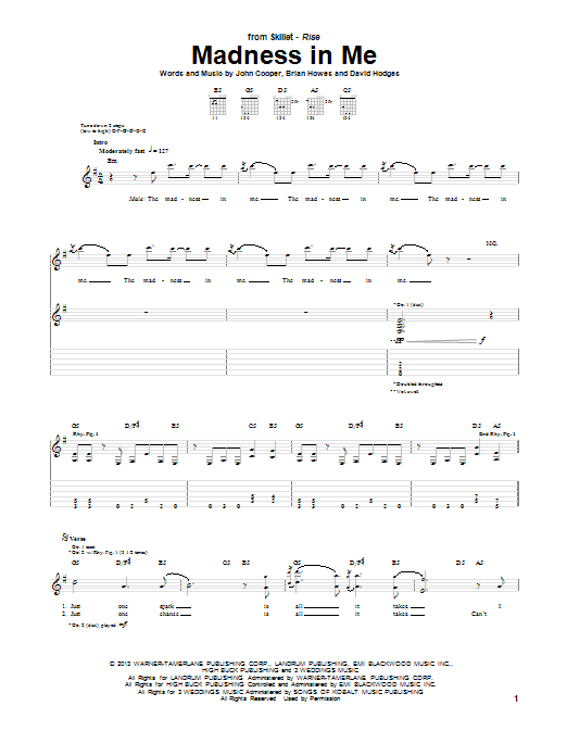 Learn to play Skillet Madness In Me sheet music for Guitar Tab in minutes. Price: 7.8900$ Skillet Madness In Me sheet music notes and chords arranged for Guitar Tab
