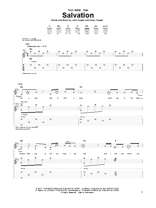 Learn to play Skillet Salvation sheet music for Guitar Tab in minutes. Price: 7.8900$ Skillet Salvation sheet music notes and chords arranged for Guitar Tab