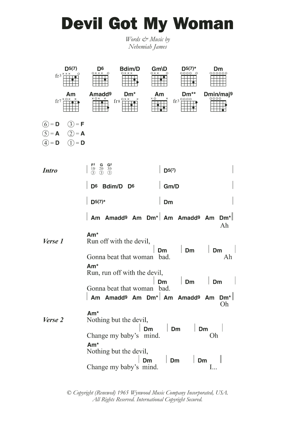 Skip James Devil Got My Woman sheet music notes and chords. Download Printable PDF.