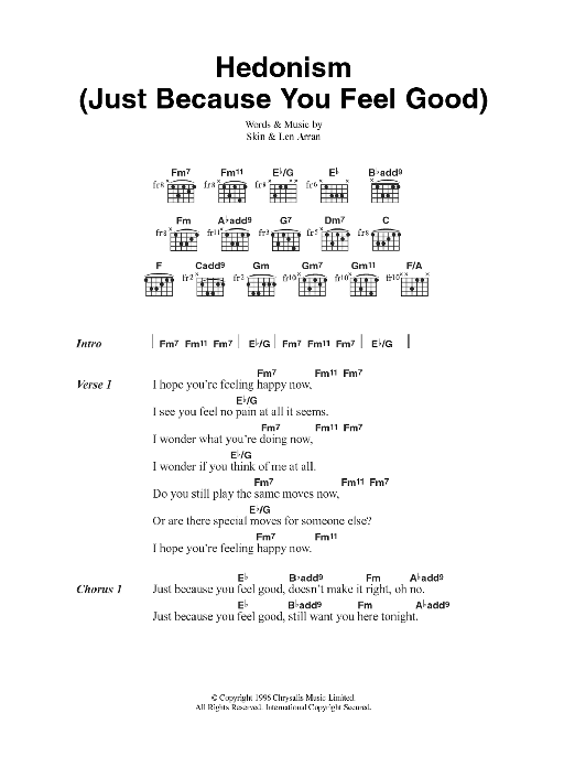 Skunk Anansie Hedonism (Just Because You Feel Good) sheet music notes and chords. Download Printable PDF.