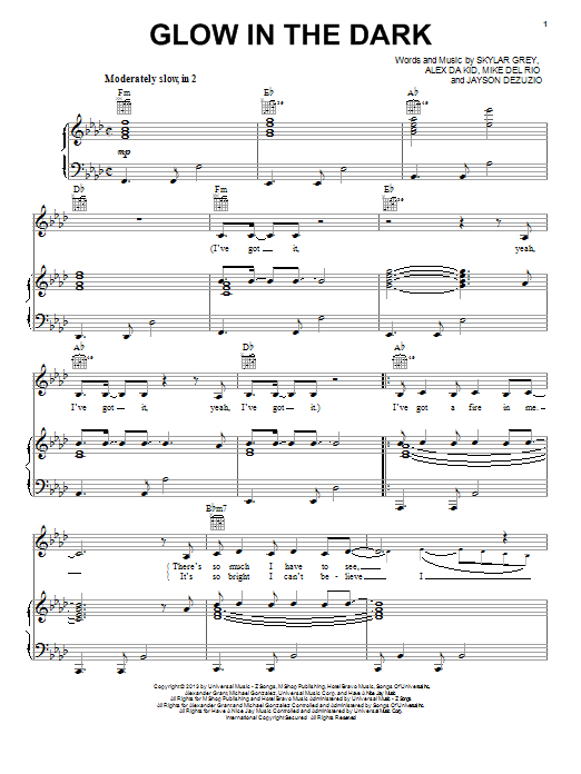 Learn to play Skylar Grey Glow In The Dark sheet music for Piano, Vocal & Guitar Chords (Right-Hand Melody) in minutes. Price: 7.8900$ Skylar Grey Glow In The Dark sheet music notes and chords arranged for Piano, Vocal & Guitar Chords (Right-Hand Melody)