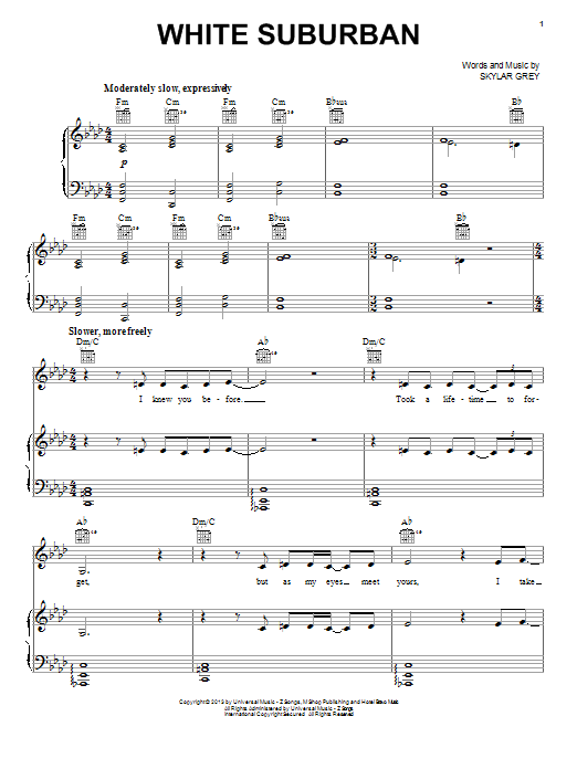 Learn to play Skylar Grey White Suburban sheet music for Piano, Vocal & Guitar Chords (Right-Hand Melody) in minutes. Price: 7.8900$ Skylar Grey White Suburban sheet music notes and chords arranged for Piano, Vocal & Guitar Chords (Right-Hand Melody)