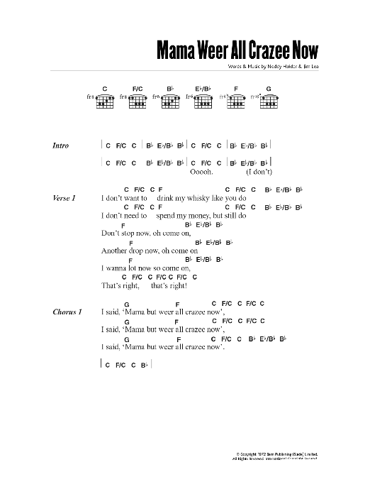 Slade Mama Weer All Crazee Now sheet music notes and chords. Download Printable PDF.