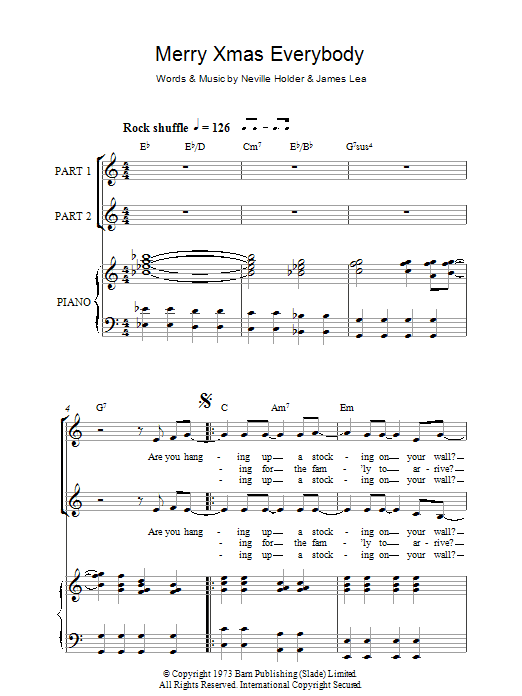 Slade Merry Xmas Everybody (arr. Rick Hein) sheet music notes and chords. Download Printable PDF.