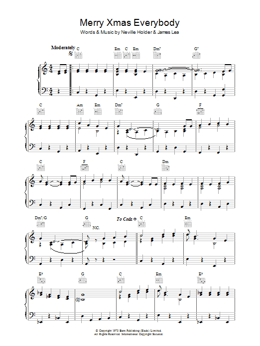 Slade Merry Xmas Everybody sheet music notes and chords. Download Printable PDF.