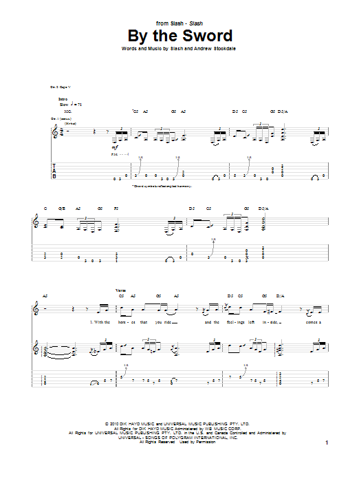 Learn to play Slash By The Sword sheet music for Guitar Tab in minutes. Price: 7.8900$ Slash By The Sword sheet music notes and chords arranged for Guitar Tab