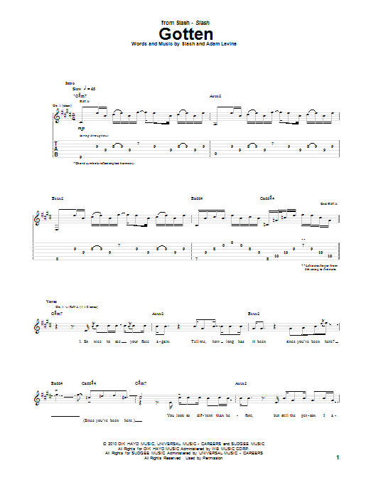 Slash Gotten sheet music notes and chords. Download Printable PDF.