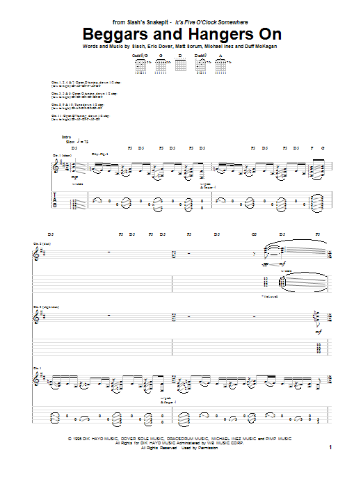 Learn to play Slash's Snakepit Beggars And Hangers On sheet music for Guitar Tab in minutes. Price: 7.8900$ Slash's Snakepit Beggars And Hangers On sheet music notes and chords arranged for Guitar Tab