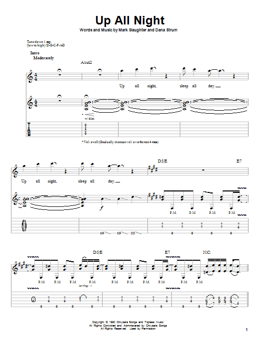 Slaughter Up All Night sheet music notes and chords. Download Printable PDF.