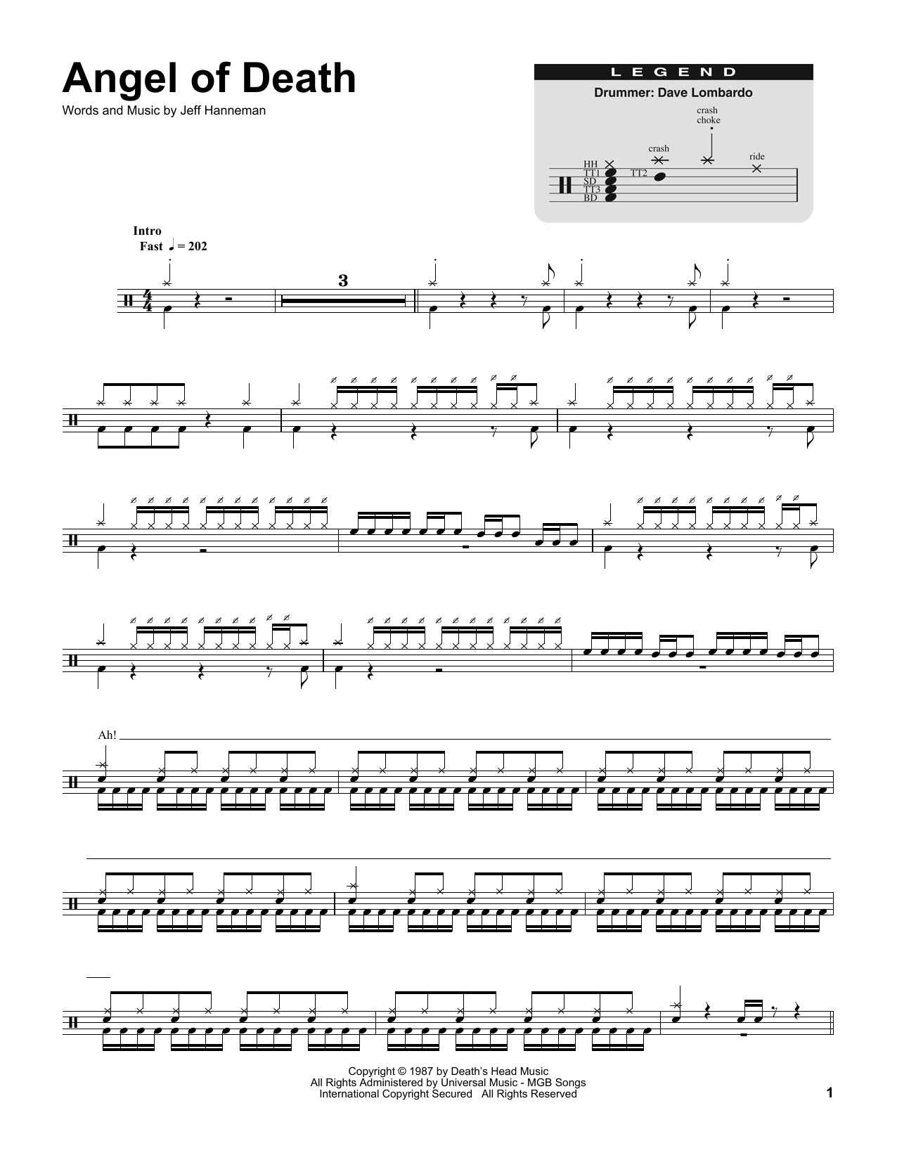 Slayer Angel Of Death sheet music notes and chords. Download Printable PDF.