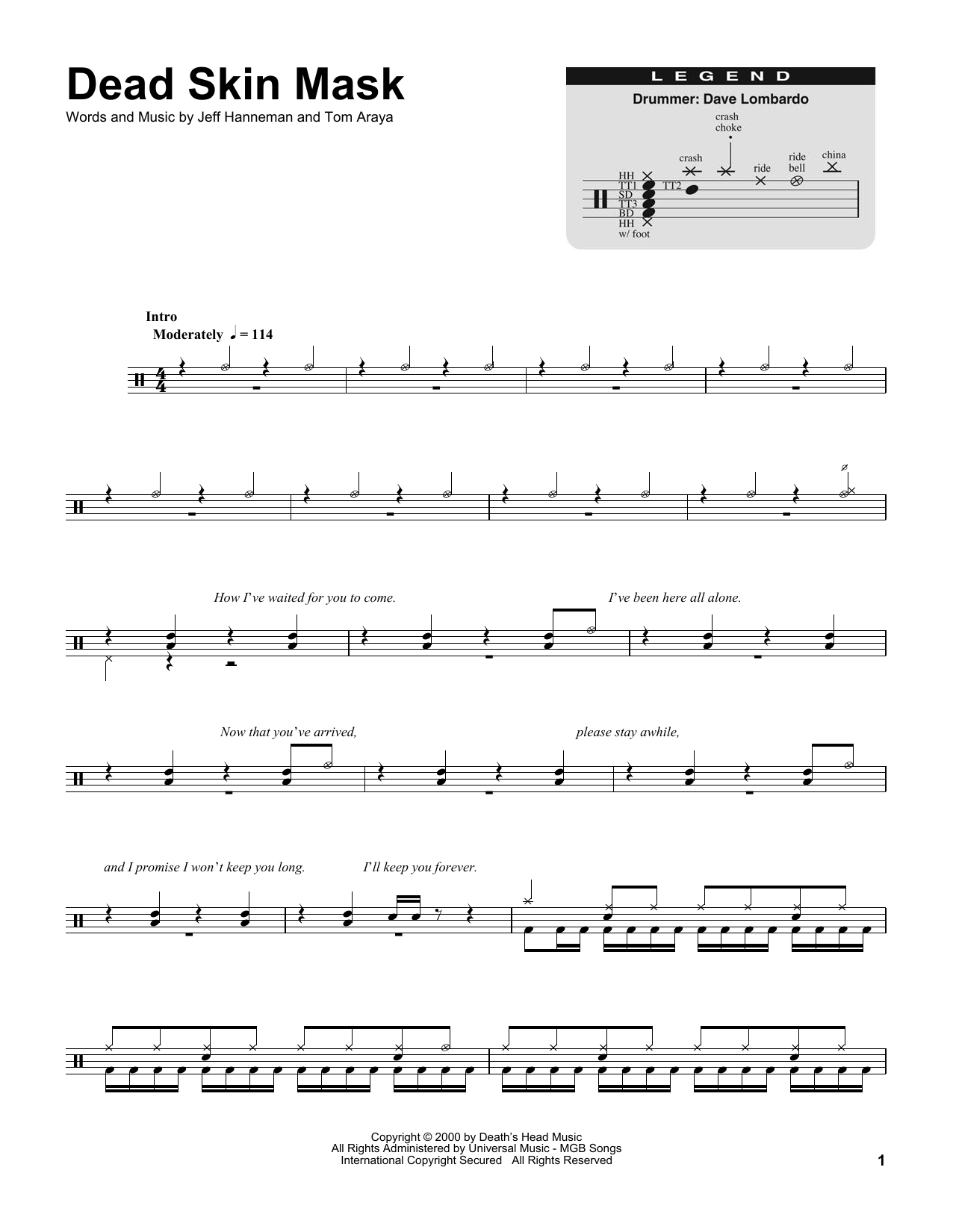 Slayer Dead Skin Mask sheet music notes and chords. Download Printable PDF.