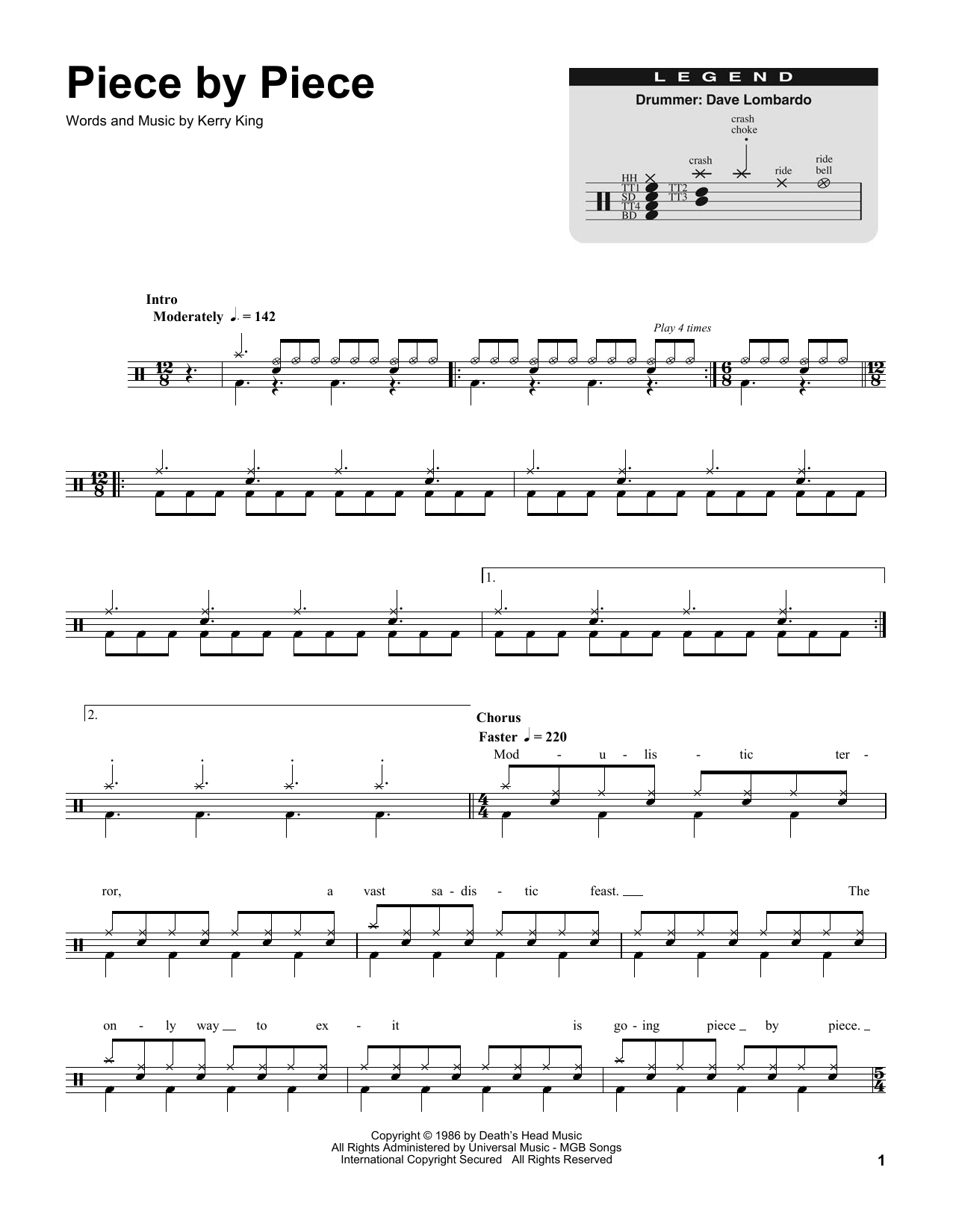 Slayer Piece By Piece sheet music notes and chords. Download Printable PDF.